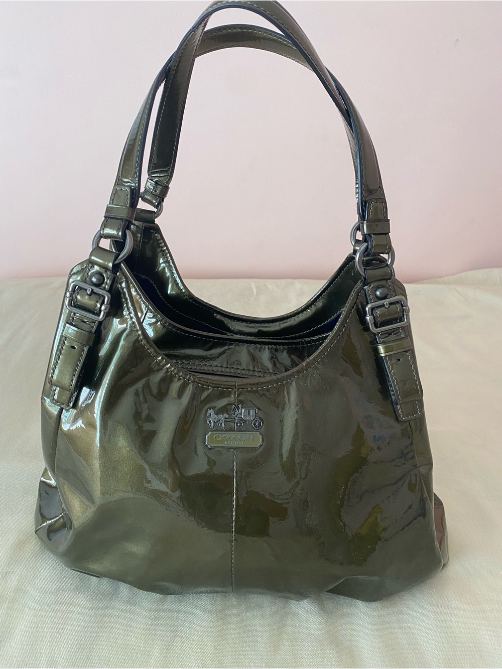 Coach Patent Leather Shoulder Bag in Olive